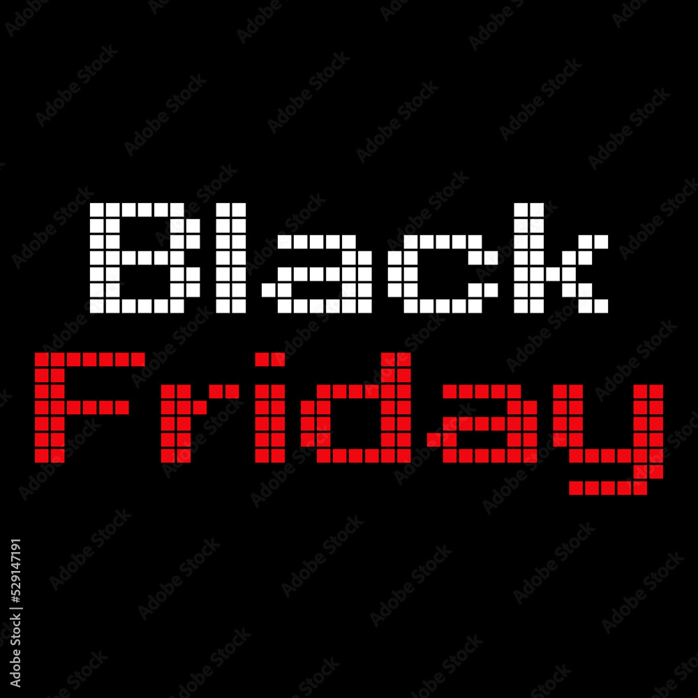 Cartel de venta con texto Black Friday con fuente de juegos de arcade de estilo retro en fondo negro