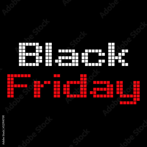 Cartel de venta con texto Black Friday con fuente de juegos de arcade de estilo retro en fondo negro © teracreonte