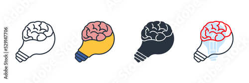 knowledge icon logo vector illustration. light bulb and brain symbol template for graphic and web design collection