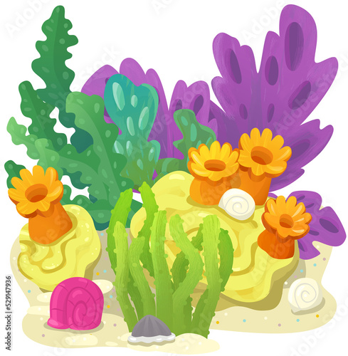cartoon scene with coral reef element isolated illustration for children