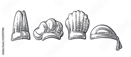 Chef, cook hat set Vintage engraving Vector sketch