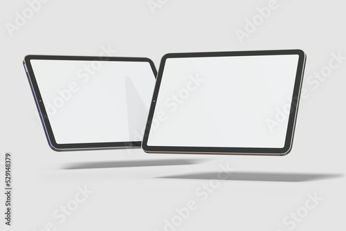 Floating landscape tablet with blank screen