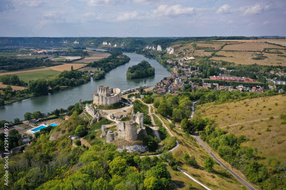 aerial view on gaillard castle in the city of the andelys