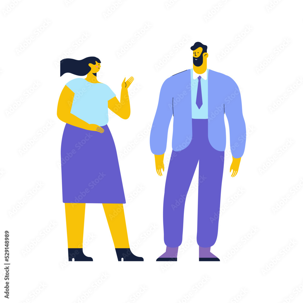 Man and woman, couple talking flat vector illustration Man and woman, couple talking flat vector illustration