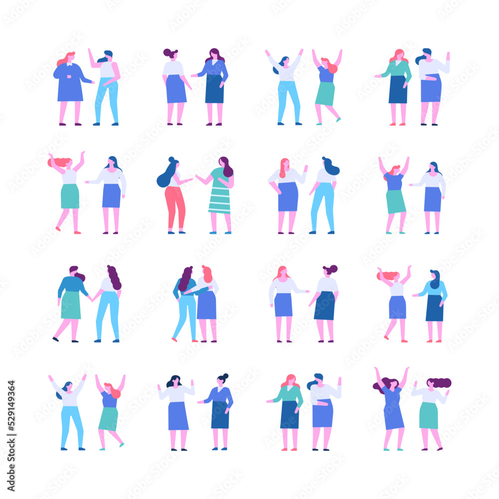 Women talking flat vector characters bundle. Dialog, speacking, discussion Women talking flat vector characters bundle. Dialog, speacking, discussion