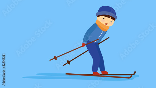 boy skiing on a blue background