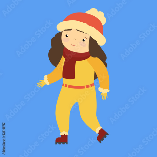 warmly dressed girl on a blue background