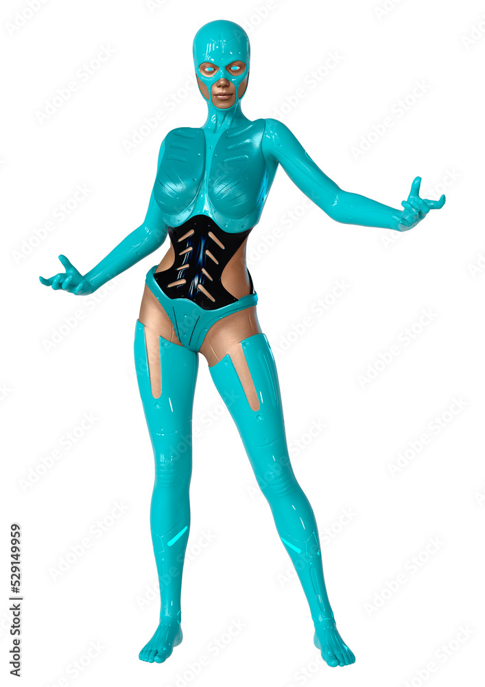 3D Rendering Female Robot on White