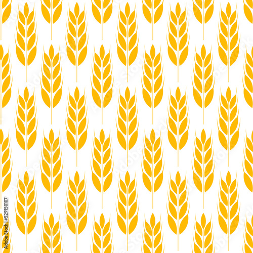 An ear of wheat seamless pattern. Harvest wheat grain. Template organic wheat, bread agriculture and natural eat. Design for print on fabric, wrapping paper, packaging. Vector illustration