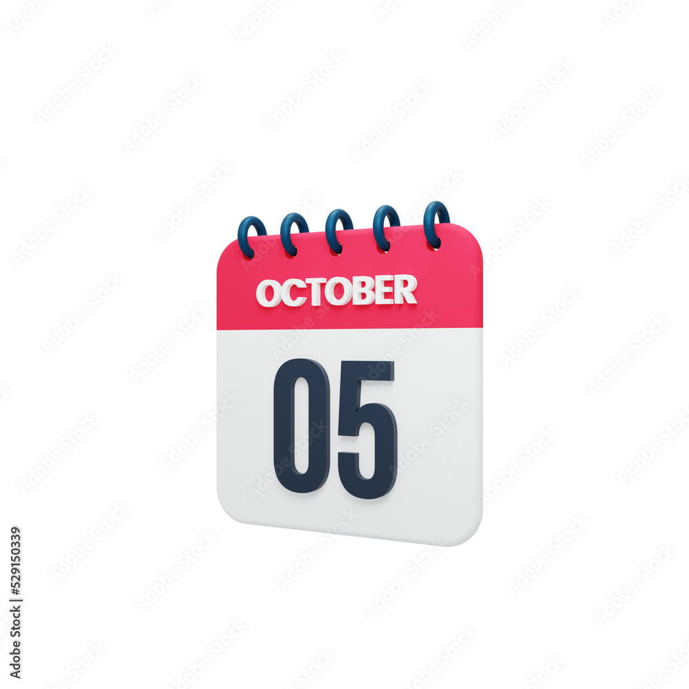 October Realistic Calendar Icon 3D Rendered October 05 October Realistic Calendar Icon 3D Rendered October 05