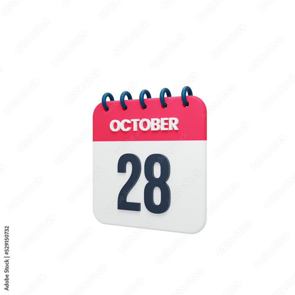 October Realistic Calendar Icon 3D Rendered October 28 October Realistic Calendar Icon 3D Rendered October 28