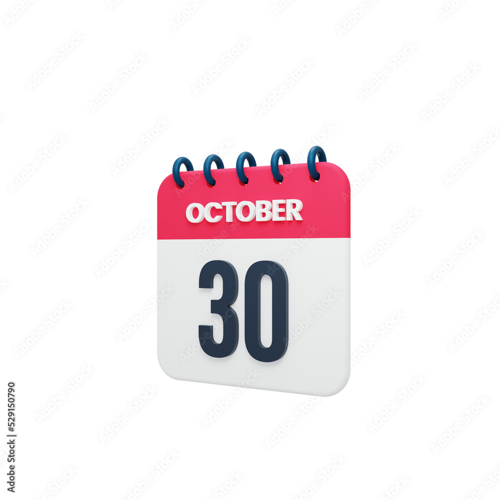 October Realistic Calendar Icon 3D Rendered October 30 October Realistic Calendar Icon 3D Rendered October 30