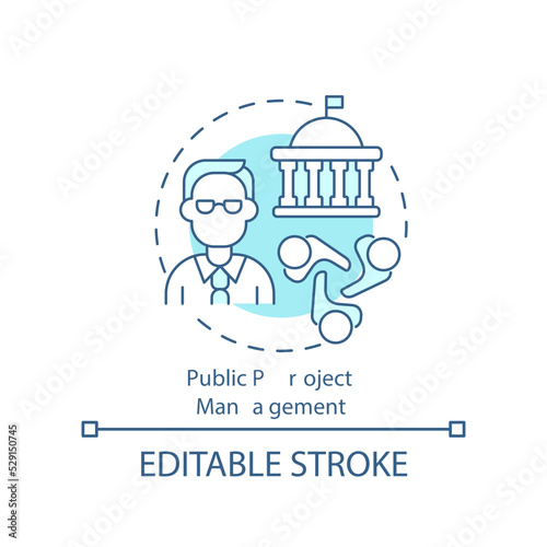 Public project management turquoise concept icon. Social relations building strategy abstract idea thin line illustration. Isolated outline drawing. Editable stroke. Arial, Myriad Pro-Bold fonts used