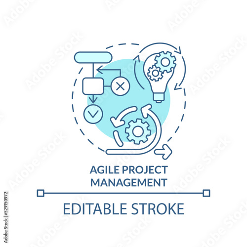 Agile project management turquoise concept icon. Flexible planning for business abstract idea thin line illustration. Isolated outline drawing. Editable stroke. Arial, Myriad Pro-Bold fonts used