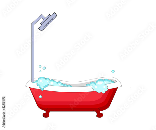 Bathtub with foam soap bubbles.