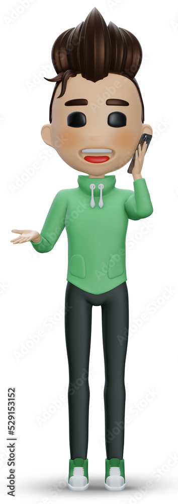 Naklejka premium 3d rendering , boy speak on mobile phone
