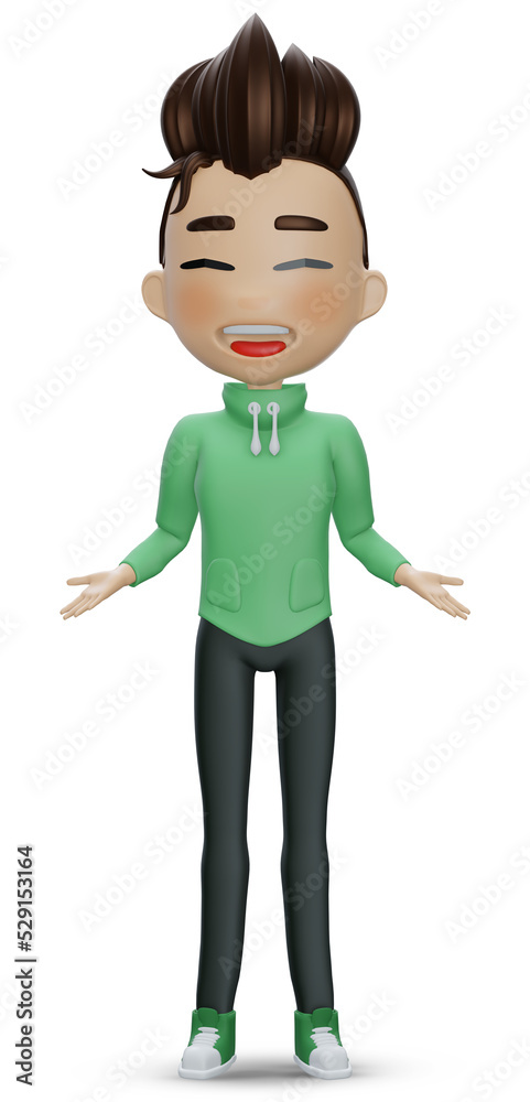 3d render , Little happy boy showing a gesture with two hands at empty copy space white background 3d render , Little happy boy showing a gesture with two hands at empty copy space white background