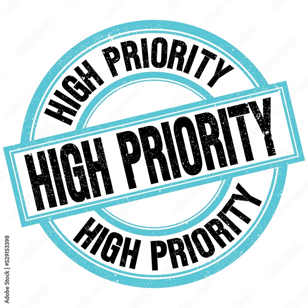 HIGH PRIORITY text on blue-black round stamp sign