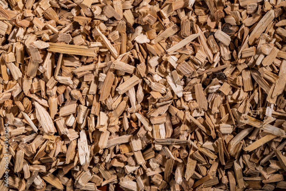 Background of brown dry wood splinter. Wooden chips and slivers. Crushed, chopped wood tree for burning in kiln in winter. Biofuel, lumber. Wooden material. Small pieces of firewood close up. Top view Background of brown dry wood splinter. Wooden chips and slivers. Crushed, chopped wood tree for burning in kiln in winter. Biofuel, lumber. Wooden material. Small pieces of firewood close up. Top view