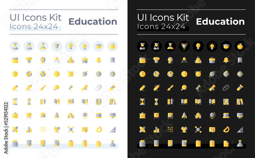 Distance education flat gradient two-color ui icons set for dark, light mode. E-learning for students. Vector isolated RGB pictograms. GUI, UX design for web, mobile. Montserrat Bold, Light fonts used