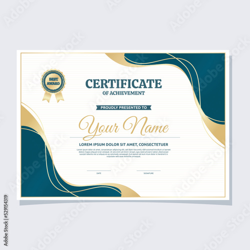 Blue Gold Certificate of Achievement Success School Print Template