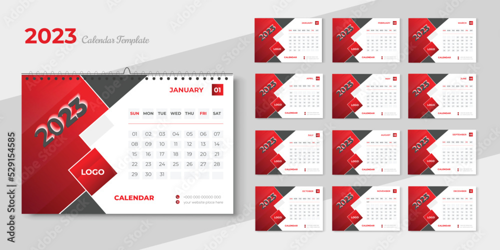 2023 table Calendar design template, desk calendar 2023design vector