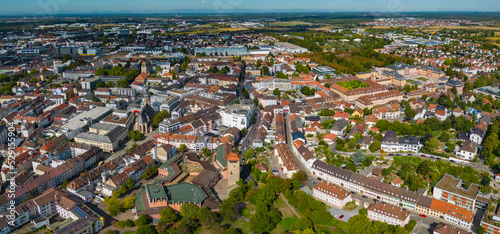 Aerial panorama view of the city Bruchsal in Germany on a day in summer