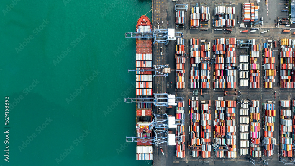 Container ship global business company freight shipping import export logistic and transportation by container ship, Container ship cargo freight shipping maritime transport international worldwide.
