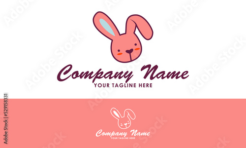 Pink Color Cute Cartoon Rabbit Logo Design © Untung