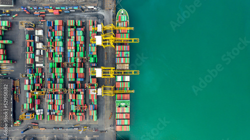 Container ship global business company freight shipping import export logistic and transportation by container ship, Container ship cargo freight shipping maritime transport international worldwide.