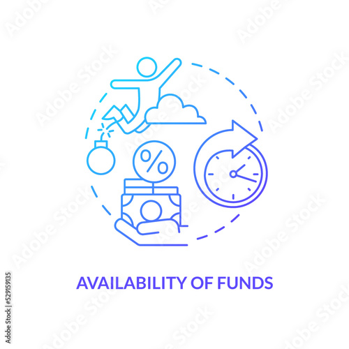 Availability of funds blue gradient concept icon. Active duty pay deposits. Choosing credit union abstract idea thin line illustration. Isolated outline drawing. Myriad Pro-Bold font used © bsd studio