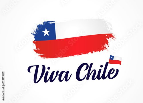 Viva Chile, translation: Long live Chile. Vector flag and lettering text. Chilean independence day, traditional holiday concept 