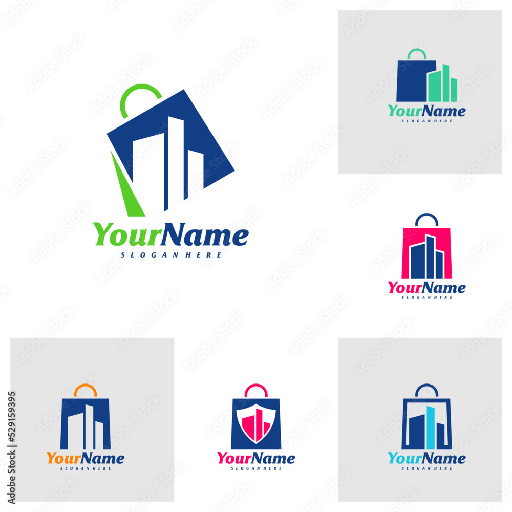 Set of City Shop Logo Design Template. Shop City logo concept vector. Creative Icon Symbol Set of City Shop Logo Design Template. Shop City logo concept vector. Creative Icon Symbol