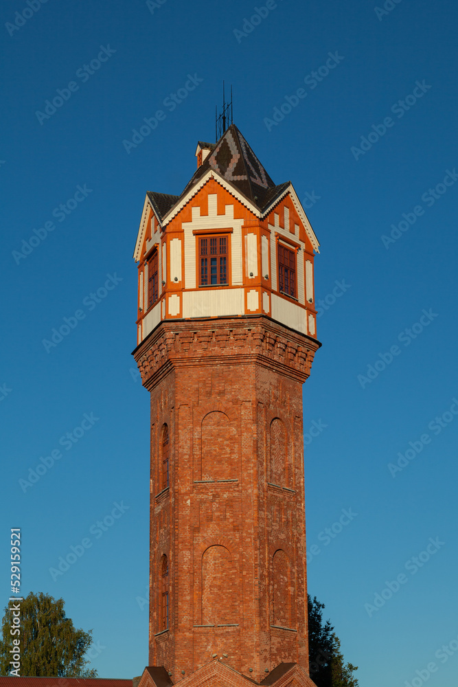 Ancient water tower in the center of the city of Staraya Russa in the Novgorod region of Russia