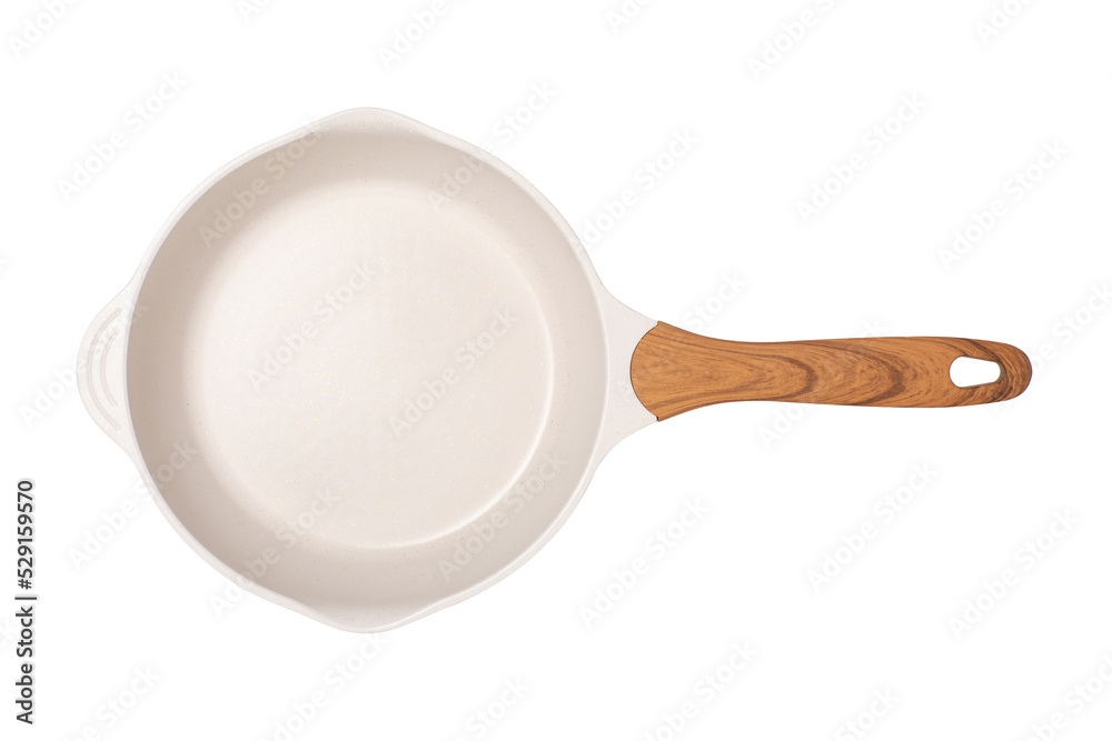 White frying pan. Top view of new empty marble coating pan isolated on white background with clipping path. White frying pan. Top view of new empty marble coating pan isolated on white background with clipping path.