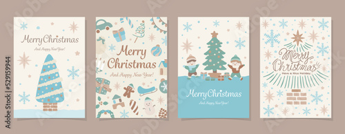 ナチュラルで可愛い手描きのクリスマスホリデーカードセット_ホワイトクリスマス