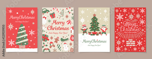 ナチュラルで可愛い手描きのクリスマスホリデーカードセット_クリスマスカラー