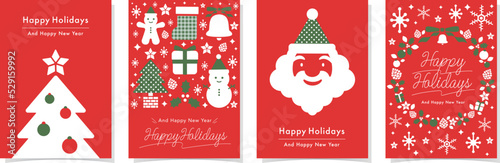 シンプルで可愛いデザインのクリスマスホリデーカードセット_クリスマスカラー赤　