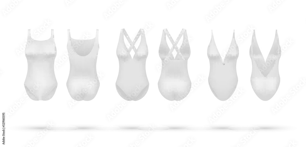 White woman swimwear one piece swimming suit set realistic vector illustration. Female swimsuit White woman swimwear one piece swimming suit set realistic vector illustration. Female swimsuit