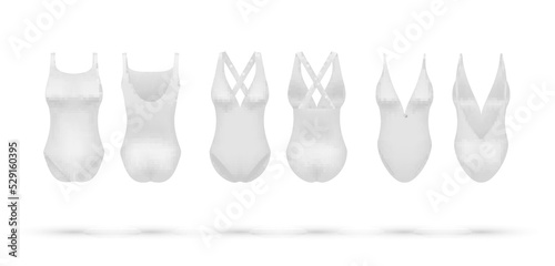 White woman swimwear one piece swimming suit set realistic vector illustration. Female swimsuit