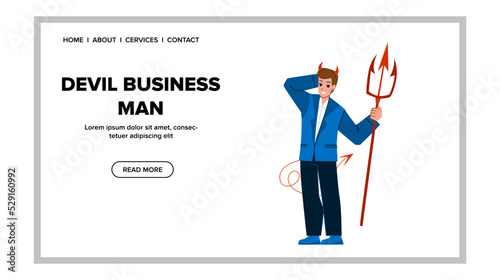 devil businessman vector. evil angel, bad demon, hell manager devil businessman web flat cartoon illustration