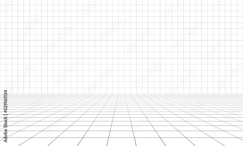 Perspective grid. 3d vector illustration. Abstract wireframe room. 