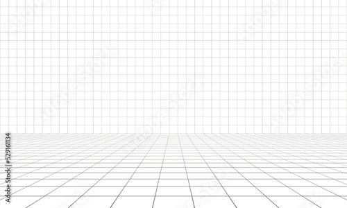 Perspective grid. 3d vector illustration. Abstract wireframe room. 