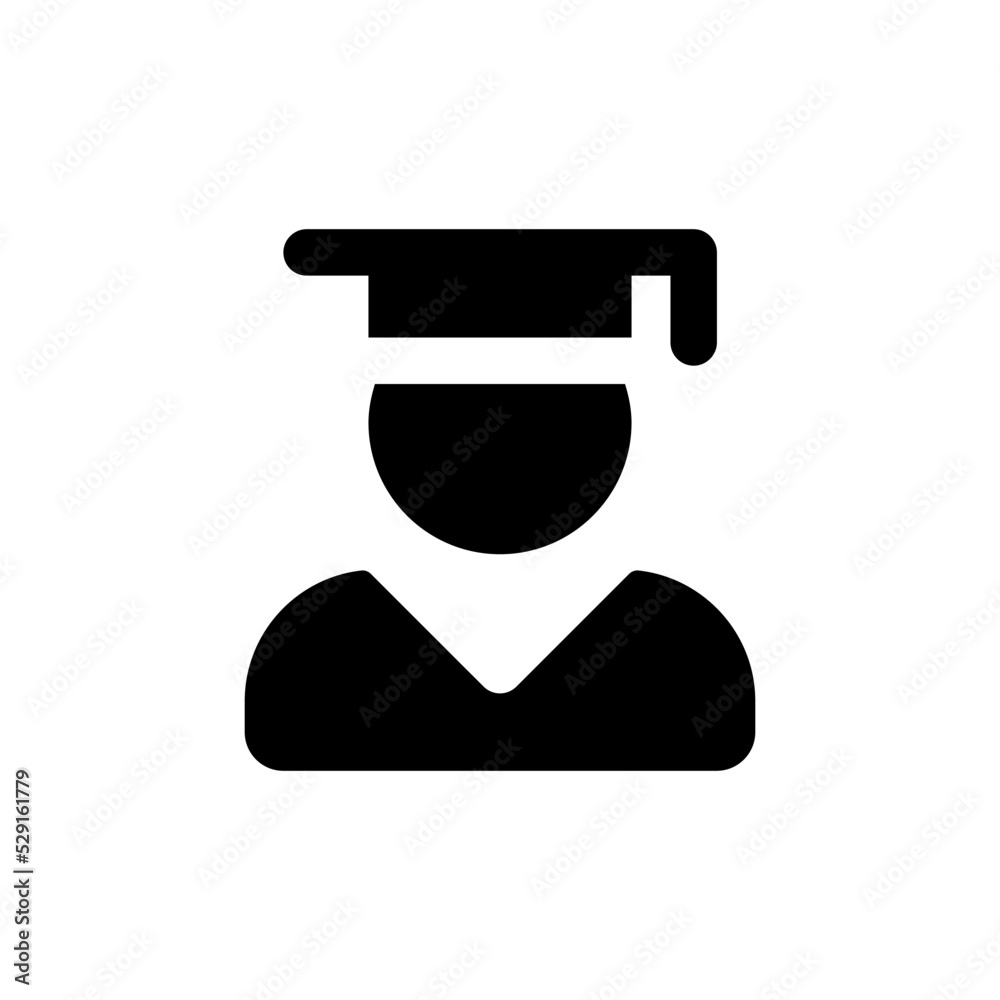 Male student black glyph ui icon. Graduate boy. Alumnus of college, high school. User interface design. Silhouette symbol on white space. Solid pictogram for web, mobile. Isolated vector illustration