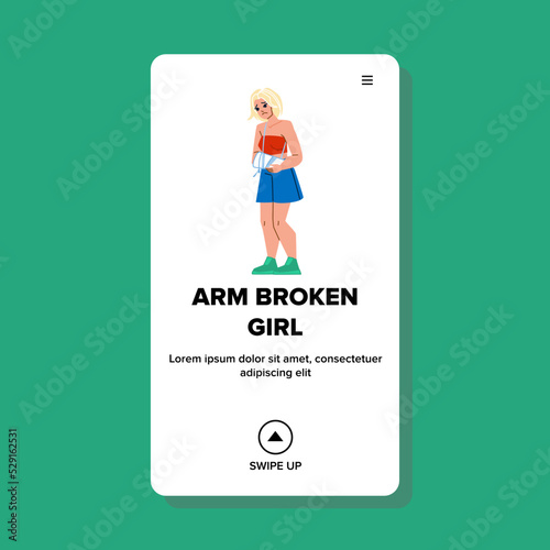 arm broken woman vector. accident wrist, injury fracture, hand bandage arm broken woman web flat cartoon illustration