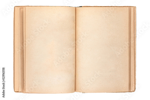 opened old book empty blank template isolated on white background