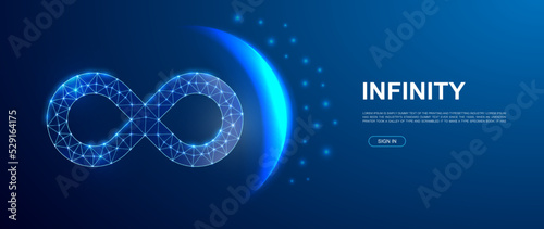 Infinity 3d polygonal symbol for website template. Low poly Endlessness illustration for promo banner design. Forever design illustration concept.