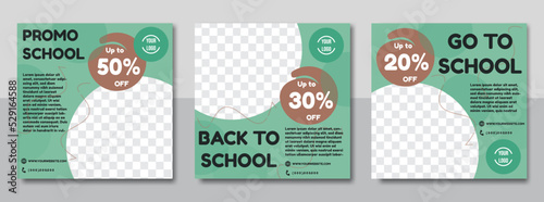 Set of social media post templates with school green. suitable for promotion, business, product, etc.