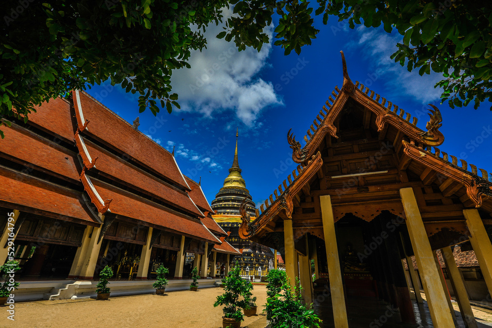 Naklejka premium Landmark unseen travel to Wat Phra That Lampang Luang Temple. A landmark to visit in Lampang province, Northern of Thailand