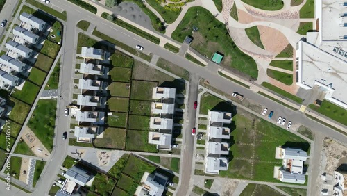 View of the new residential areas of the city from a drone. Apartment buildings and urban infrastructure